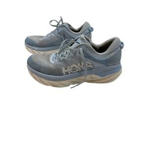 HOKA Bondi 7 Women’s Running Shoes Size 10 Blue Gray 1110519 Heavy Sole Wear